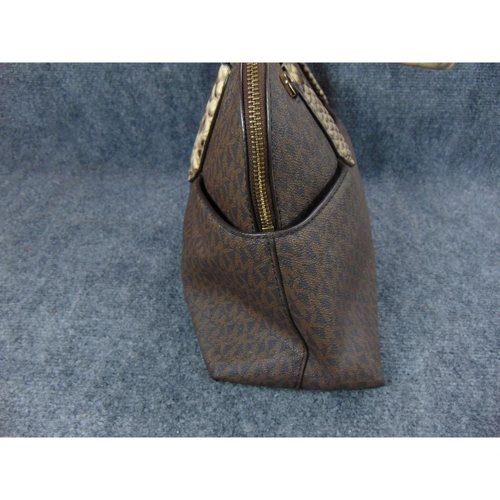 Michael‎ Kors Sheila Satchel Brown Monogram Snakeskin Trim 30F0GHUS3B Large
